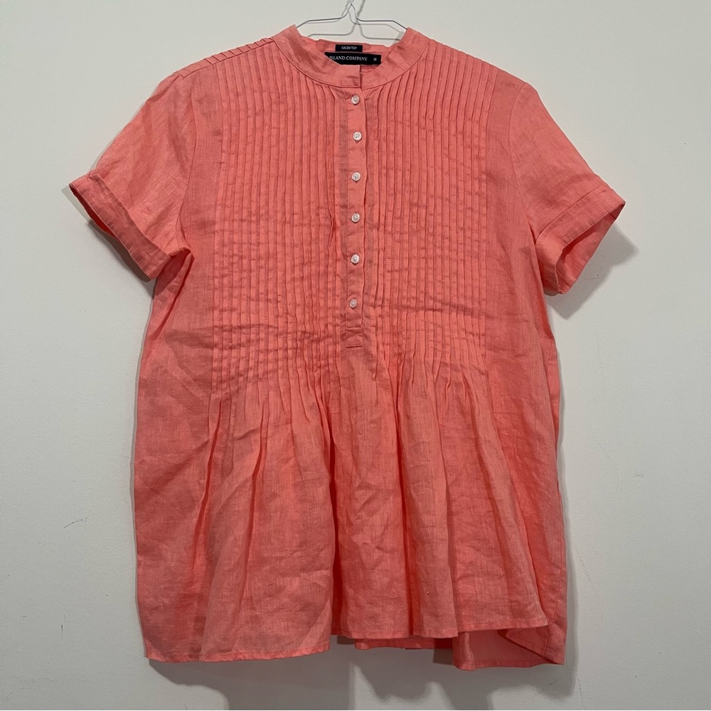 Island Company 100% Linen Salem Tunic Top Women's M Seafire Peachy Pink Beach